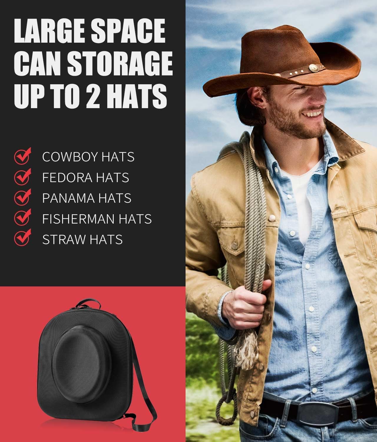 AUCT 20446 - $70 Livelab Hat Box for Travel - Crush Proof Cowboy Hat Holder Storage, Hard Travel Hat Ca - Image 2