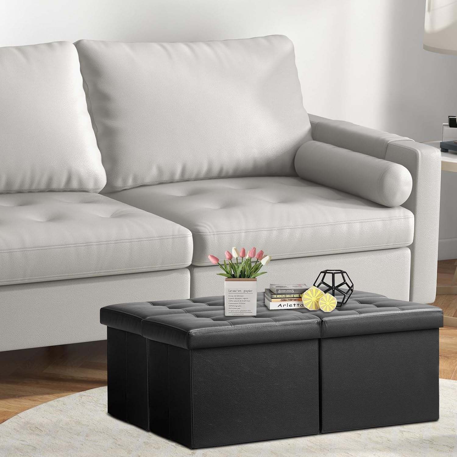 AUCT 21042 - AmasSmile Footrest Ottoman Storage Bench,34" Leather Folding Chest,Black - Image 2