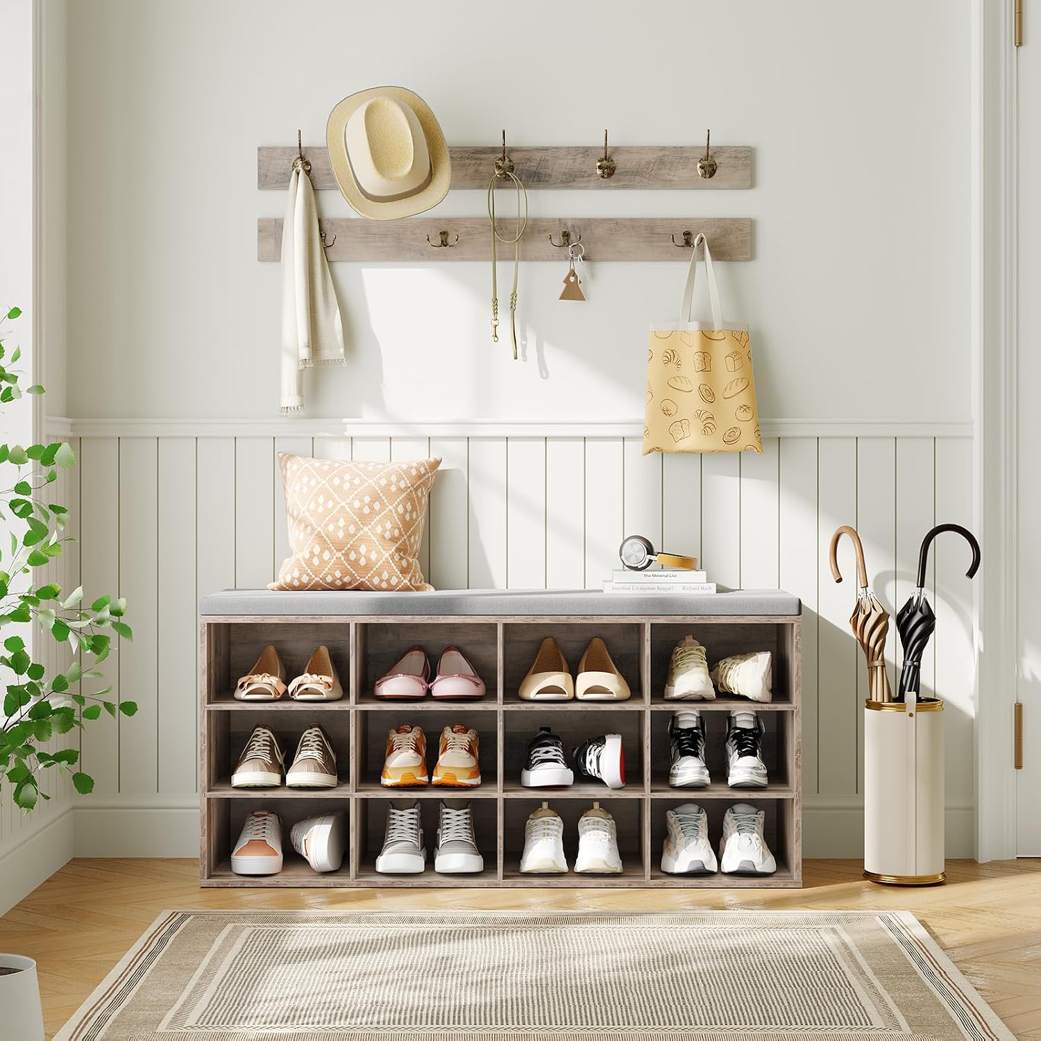 AUCT 21061 - $100 HOOBRO Shoe Storage Bench with Cushion, 39.4" L Entryway Bench - Image 2