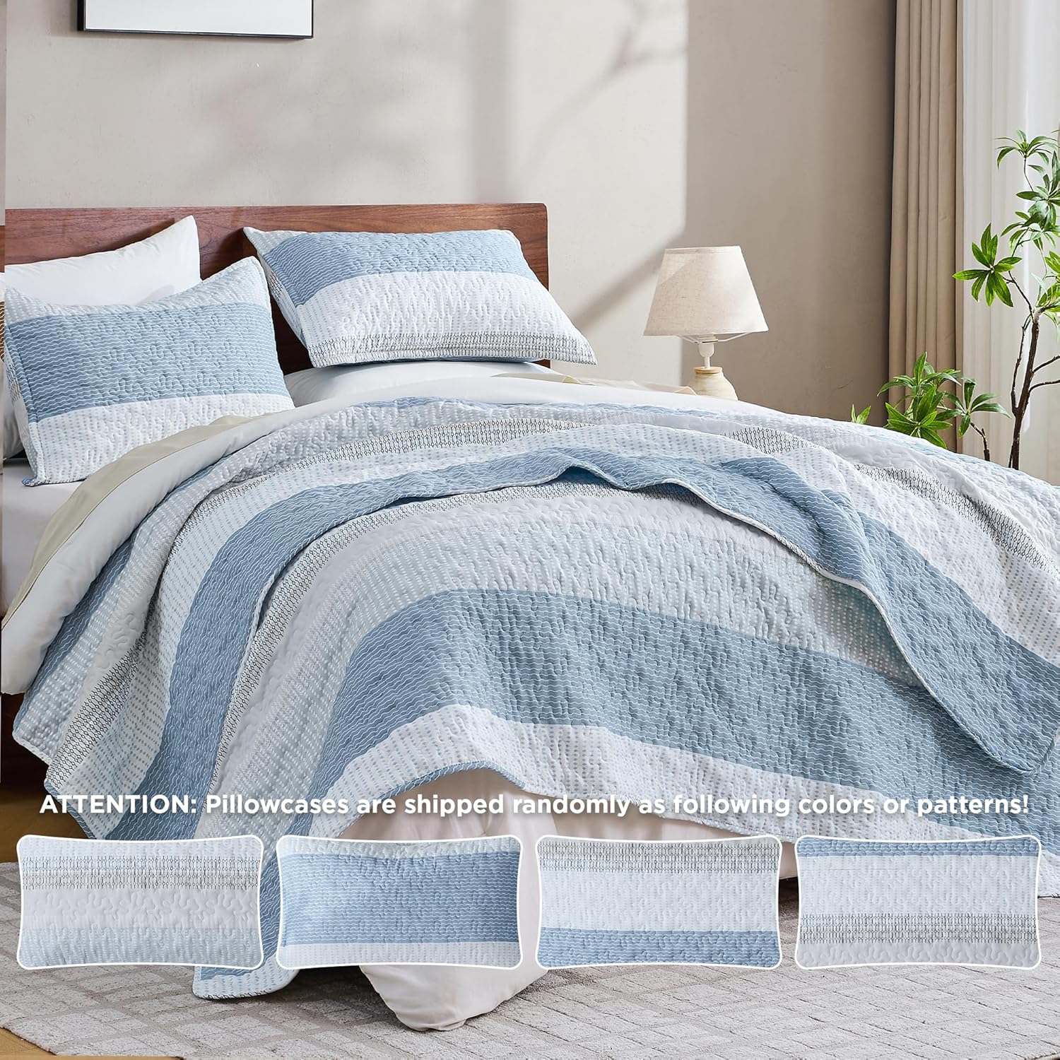 AUCT 20917 - $55 Andency California King Quilt Set Misty Blue, 3 Pieces Bedspreads - Image 3