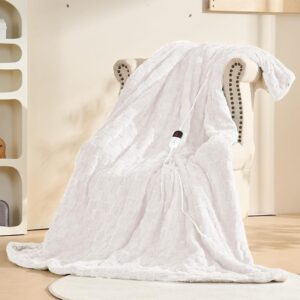 AUCT 22652 - $58 Heated Blanket Full 72" x 84", Checked Electric Blanket, White