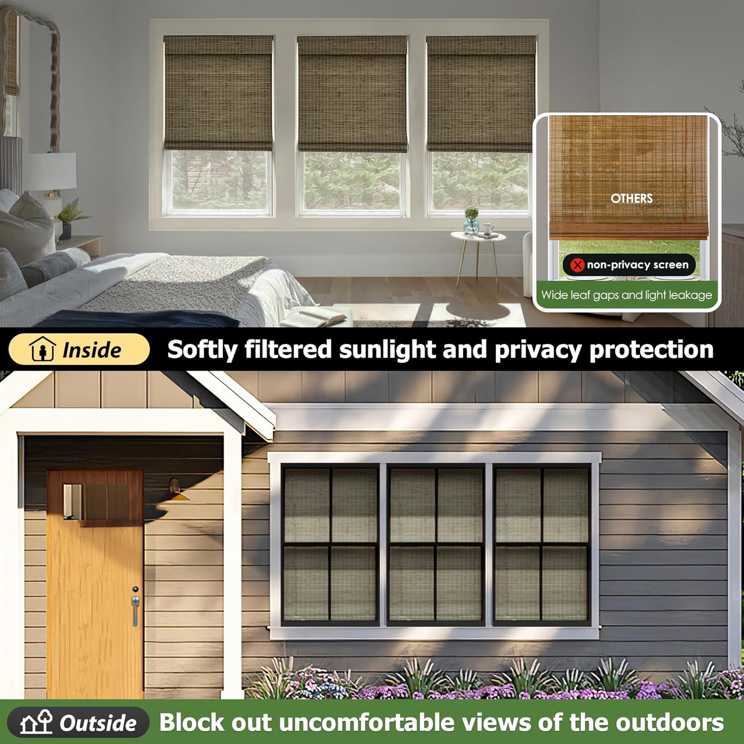 AUCT 21855 - LazBlinds Cordless Bamboo Roman Shades, 29.5x64, BDP-Driftwood - Image 2