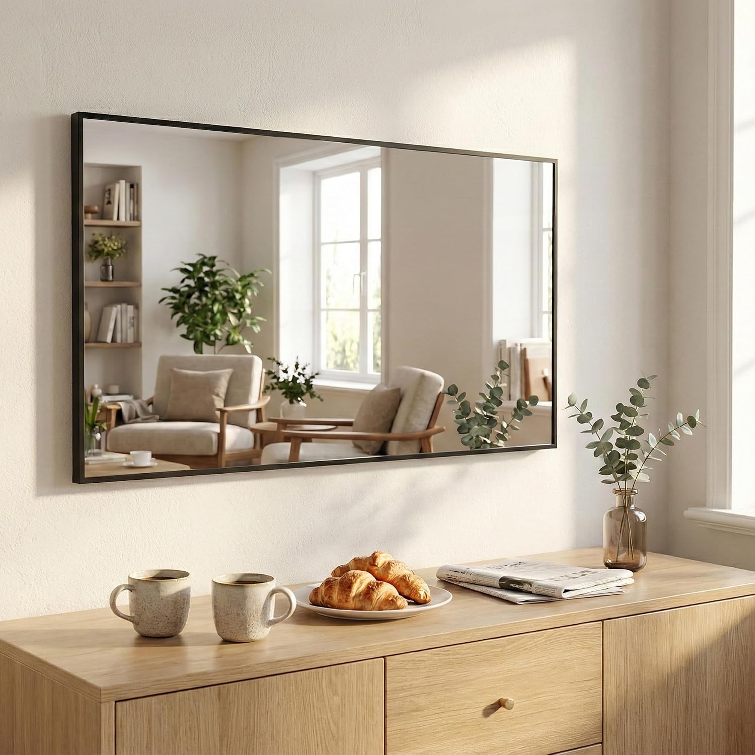 AUCT 20482 - $93 48"x30" Matte Black Large Framed Bathroom Vanity Wall Mirror - Image 3