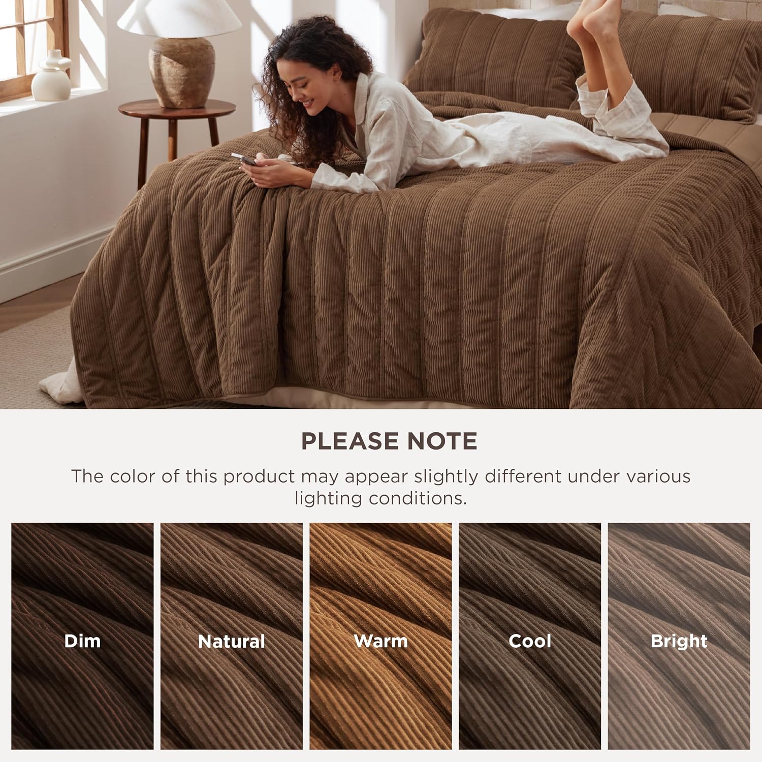 AUCT 20313 - $56 Bedsure Luxury Velvet Quilt King Size - Lightweight Velvet Brown Comforter Set, Oversi - Image 3