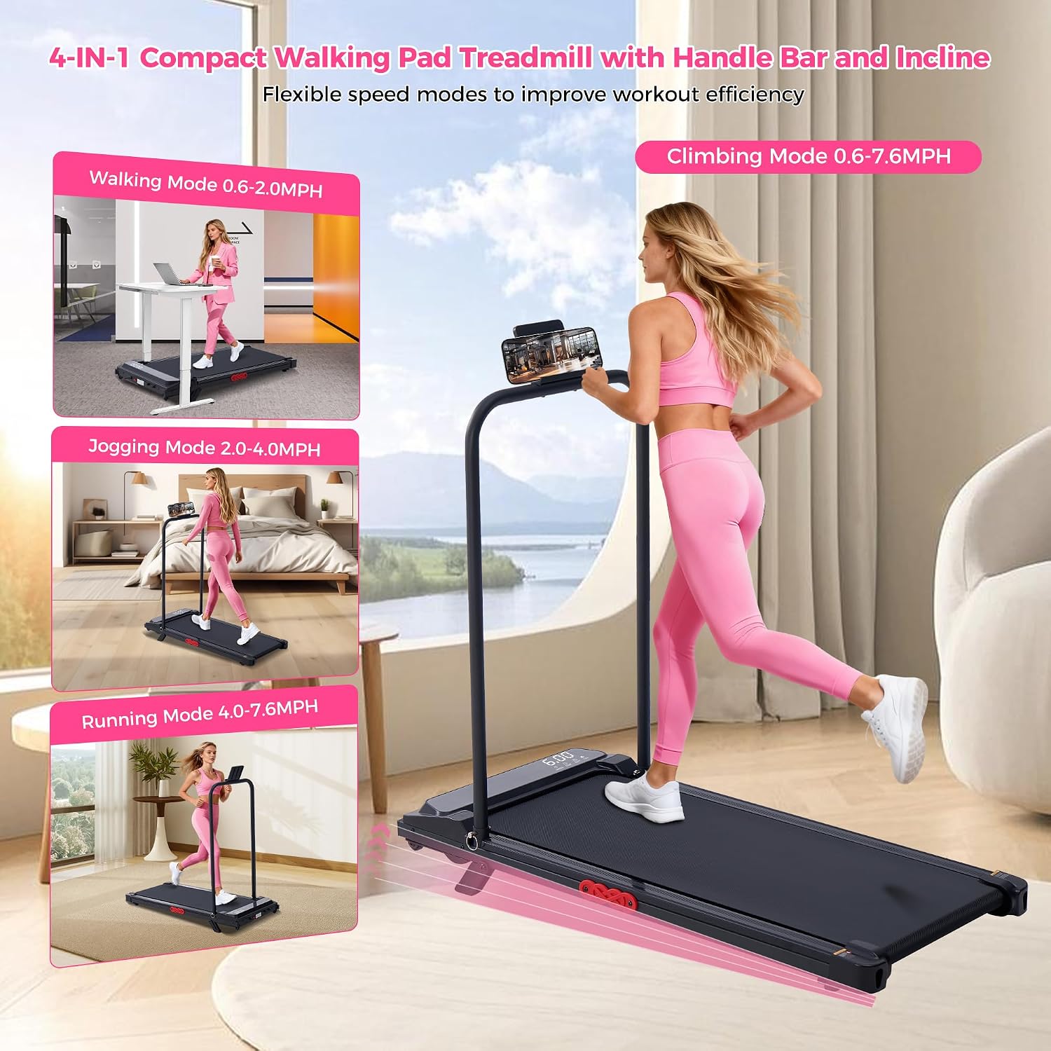 AUCT 20947 - $114 Compact Portable Walking Pad Treadmills with Handle Bar Incline Home - Image 2