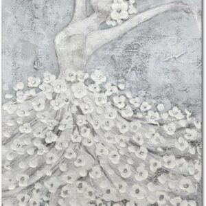 AUCT 22617 - Paimuni Ballet Textured Wall Art Dancing Girl in 3D Floral Dress Painting for Living Room