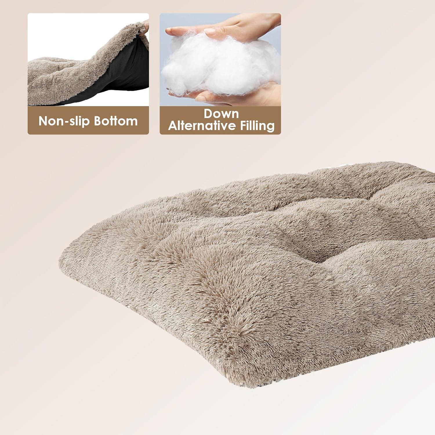 AUCT 20877 - EHEYCIGA Fluffy Dog Crate Bed for Large Dogs, Plush Faux Fur Pad, Taupe - Image 4