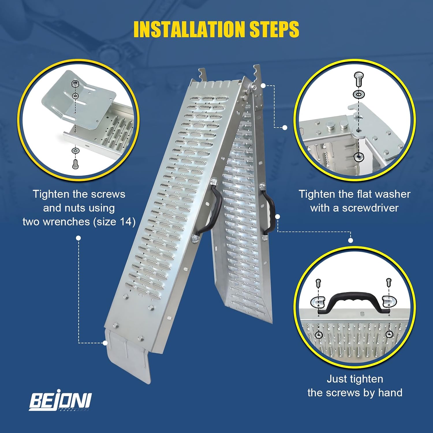 AUCT 21462 - $120 BEJONI 74" Folding Truck Ramps, 880 Lbs Capacity Steel Loading Ramps for Pickup Truck - Image 4