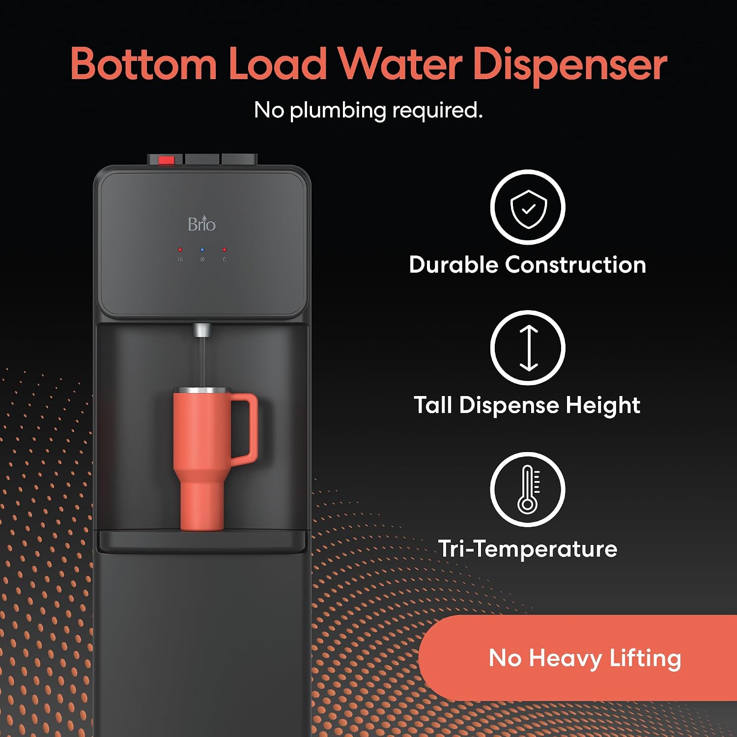 AUCT 22516 - $170 Brio 130 Series Bottom Load Water Cooler Dispenser, 5 Gallon Bottles, Black - Image 2