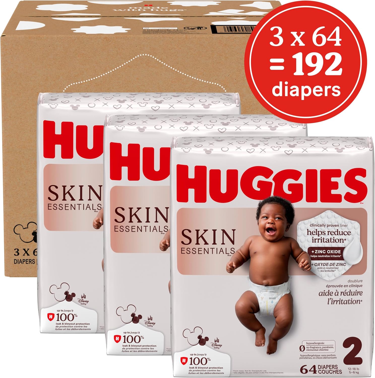 AUCT 20689 - $65 Huggies Skin Essentials Diapers Size 2, 192 Count (3 Packs of 64) - Image 2