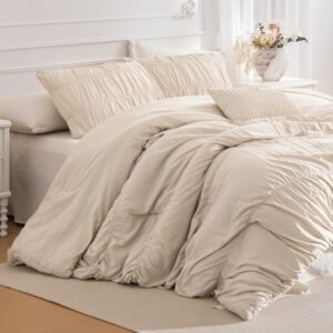 AUCT 20586 - $59 Lady Ann Oversized King 120 x 98 Bed Comforter Set- Wheat Ruched Boho Comforter Set fo