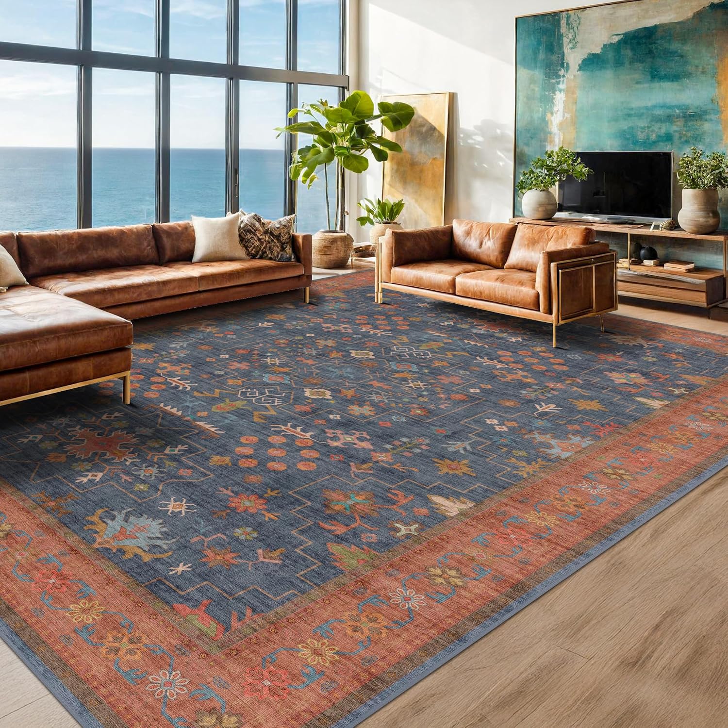 AUCT 21069 - $126 Hazo Haus Dining Room Rugs for Under Table - 7x9 Washable Area Rug for Living Room, L - Image 3