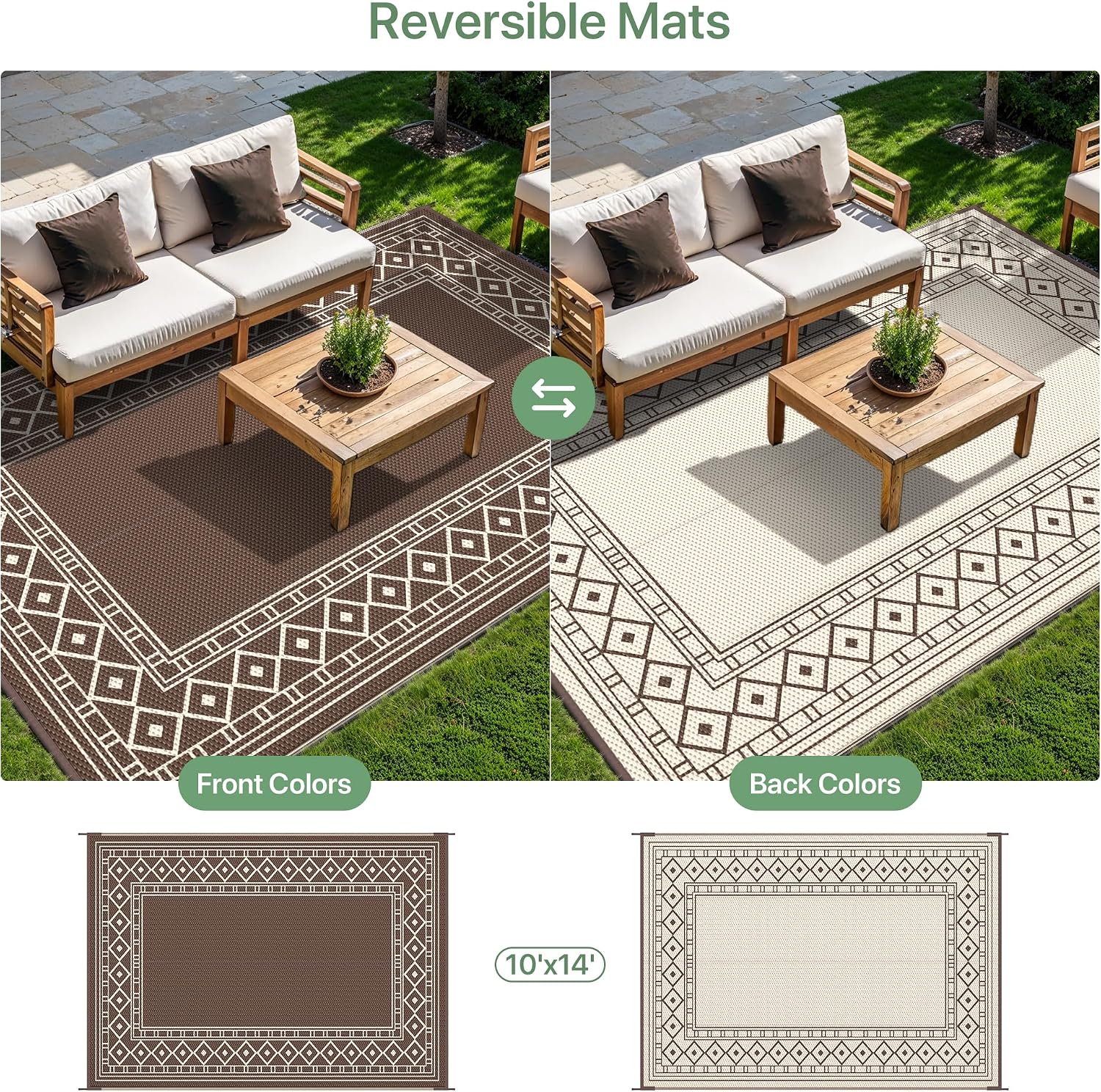 AUCT 21052 - $116 GENIMO Outdoor Rug, Waterproof Plastic Rugs 10'x14' for Camping Coffee - Image 4