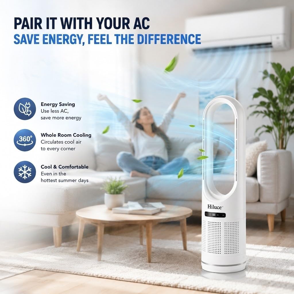 AUCT 21064 - $57 Hiluce Bladeless Fan with Air Purifier,20dB Quiet Tower Fan with Remote - Image 4