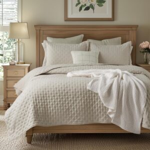 AUCT 21056 - Bedsure Quilts Queen Size Bedspread, Thin Comforter, Oatmeal Coverlet