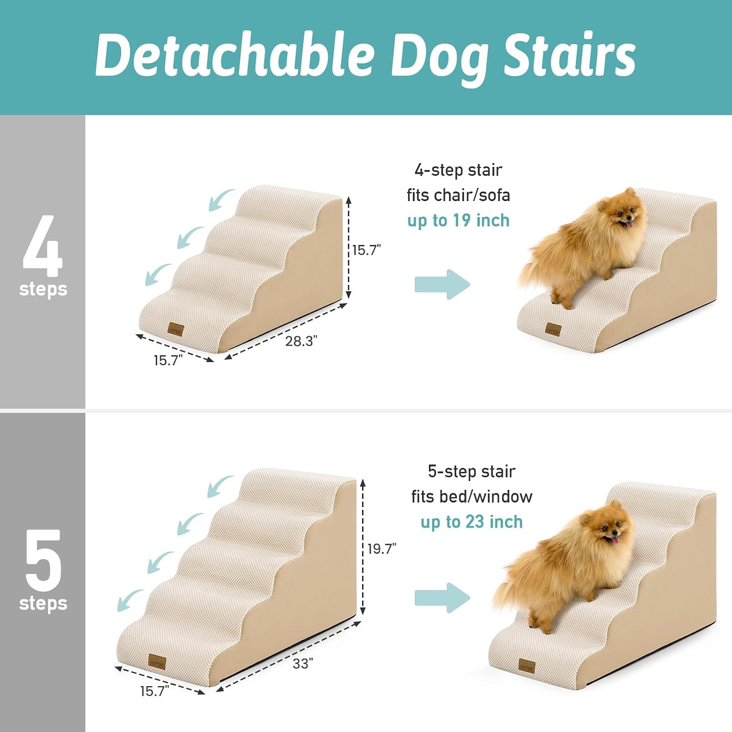 AUCT 21038 - $62 COZY KISS Dog Stairs for Small Dogs, 5 Step Pet Stairs for Beds & Couches - Image 2