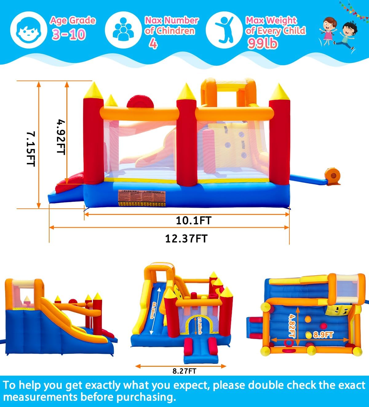 AUCT 22376 - $360 Baralir Inflatable Bounce House with 8.98 * 4.82 Ft Oversized Jump Area - Image 2