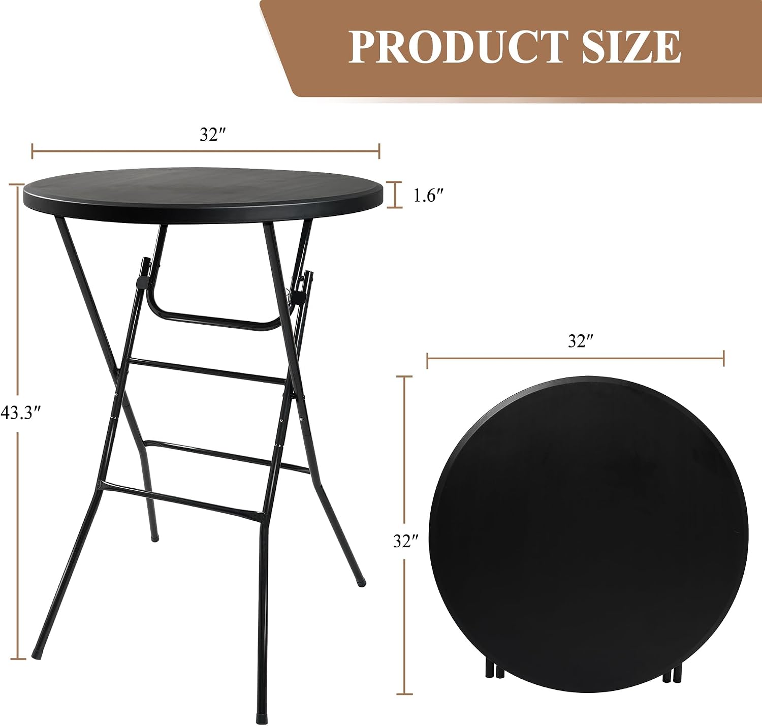 AUCT 21583 - $63 Cocktail Table, D32in x H43.3in Folding Round Cocktail Table High Top - Image 3