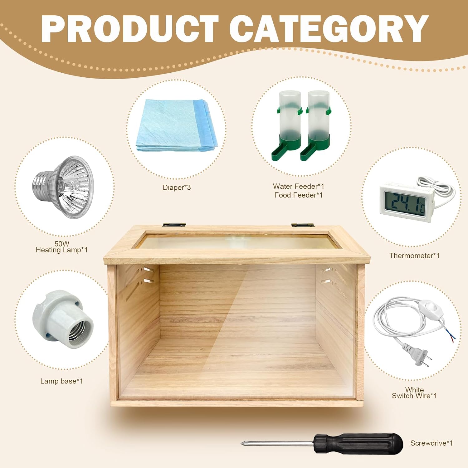 AUCT 22302 - Chicken Brooder Box for Chicks & Quail with 3 Absorbent Pads, Feeder and Waterer - Adjusta - Image 2