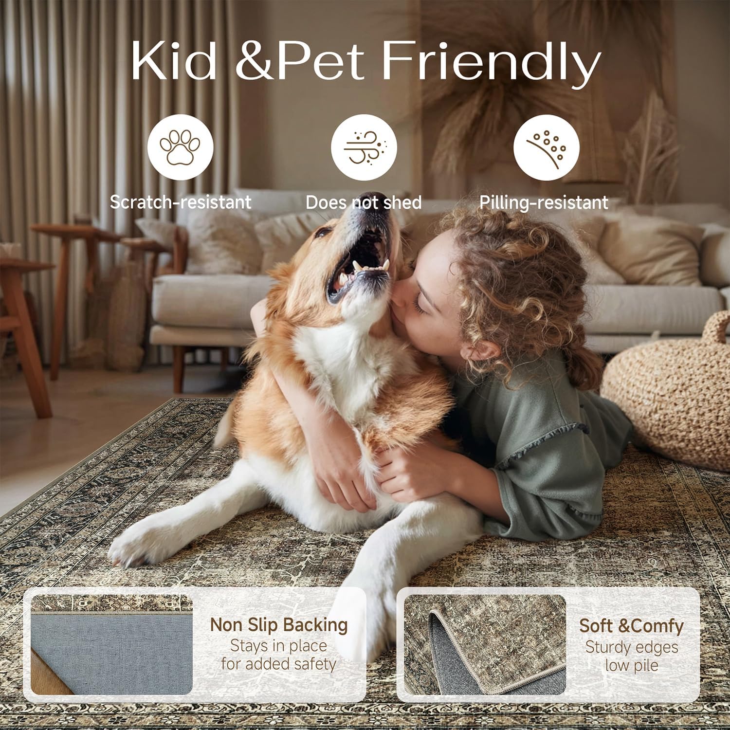 AUCT 21711 - $92 PureCozy Brown Area Rug 12x15 Vintage Traditional Distressed - Image 4