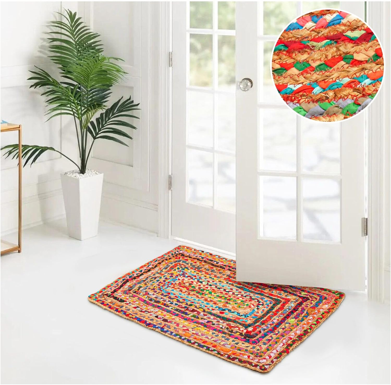 AUCT 21574 - $156 2'x3' Hand Woven Jute Chindi Area Rug - Colorful Boho Rugs - Image 2