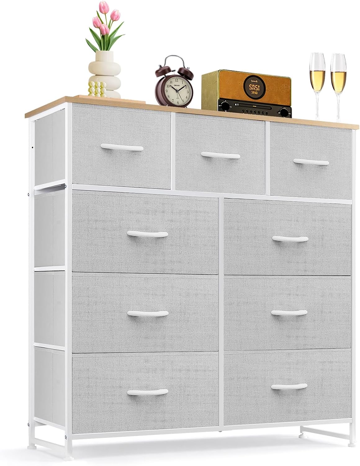 AUCT 22615 - $69 9-Drawer Dresser for Bedroom, Anti-Tip Tall Storage Organizer