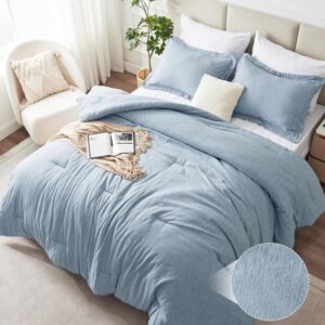 AUCT 20437 - $63 CozyLux California King Comforter Set, Heathered Blue 3 Pieces Bedding Sets