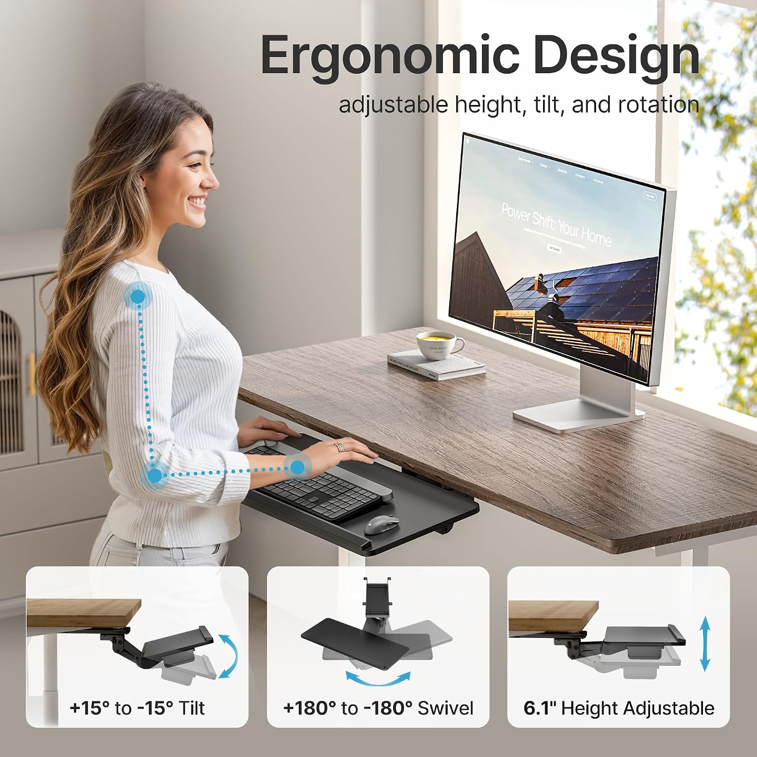 AUCT 20364 - $70 Keyboard Tray Under Desk with Storage Drawer, Height Adjustable Keyboard Tray Slide Ou - Image 4