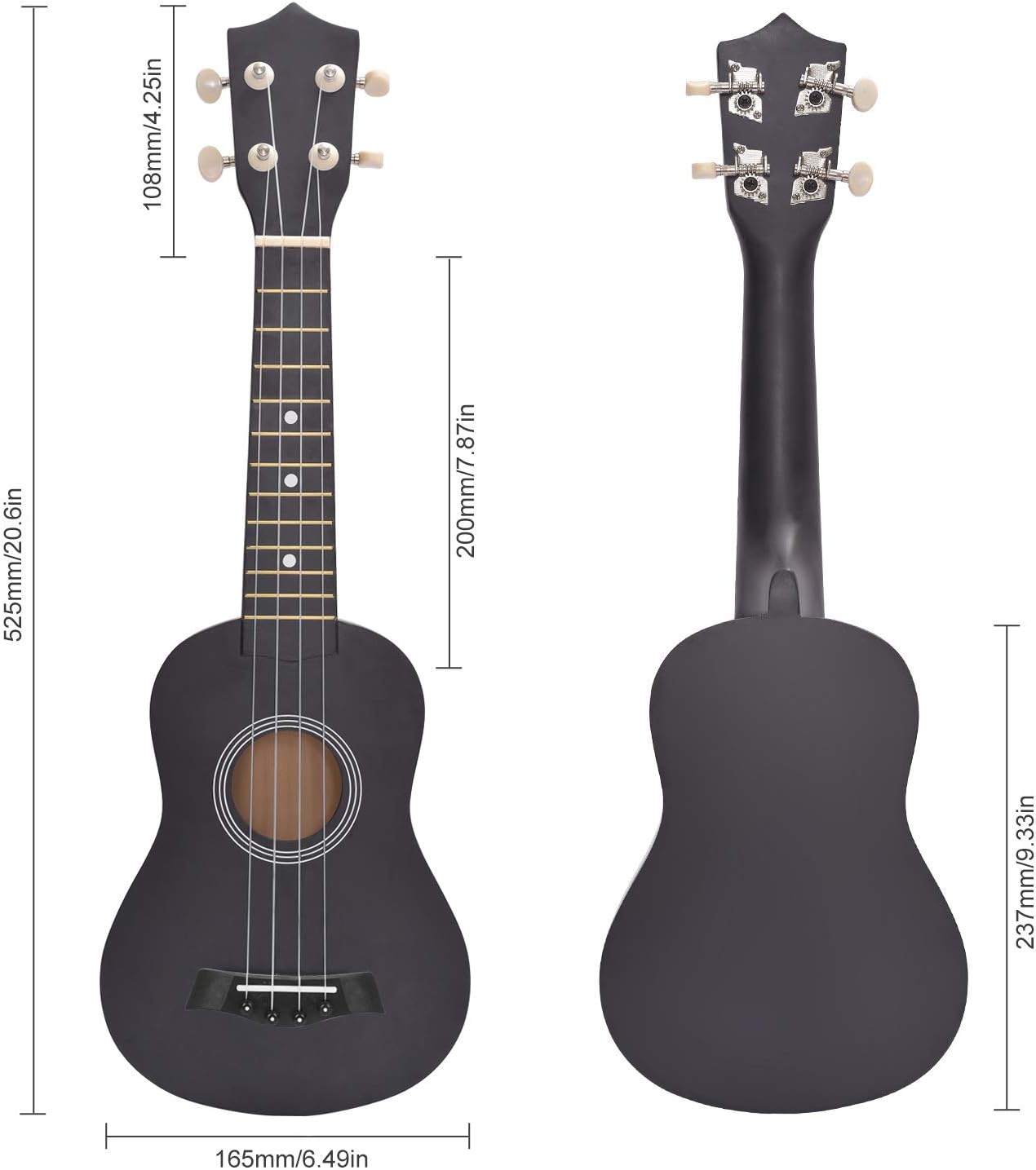 AUCT 21055 - Soprano Ukulele Beginner, 21 Inch Basswood kids Ukuleles Starter Kit Black - Image 3