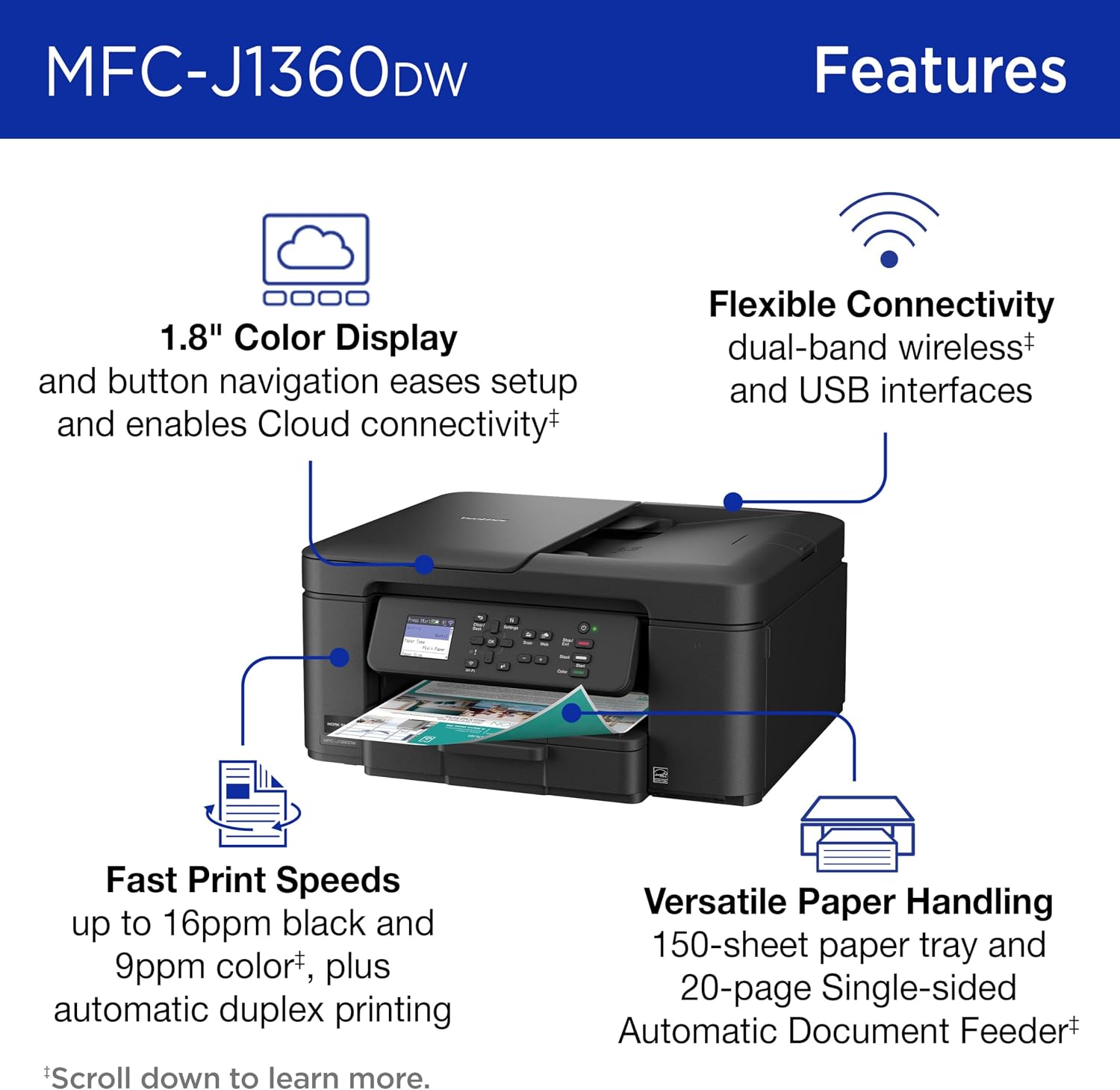 AUCT 21924 - $124 Brother Work Smart 1360 Wireless Color Inkjet All-in-One Print, Scan, Copy - Image 3