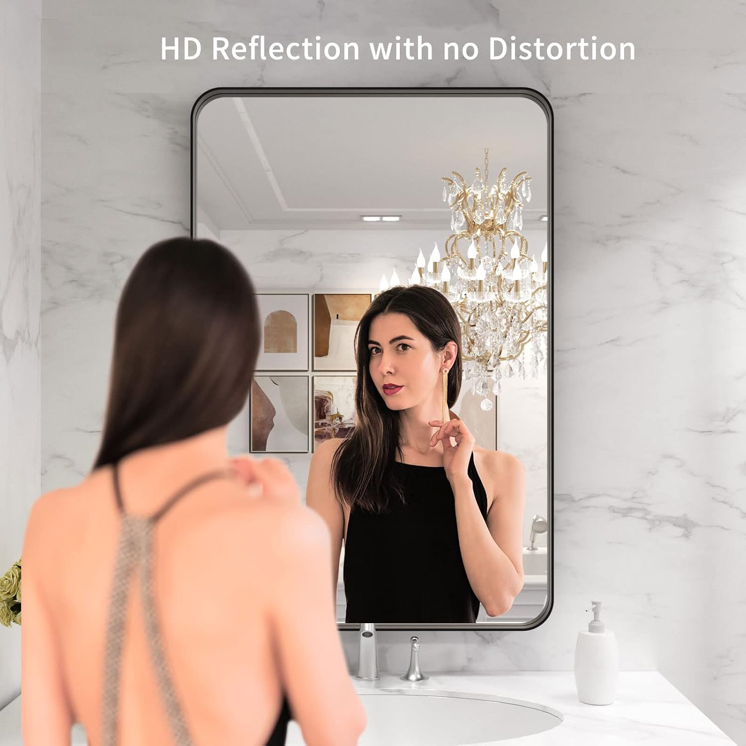 AUCT 20605m - $60 LOAAO 24X36 Inch Black Bathroom Mirror Metal Framed - Image 2