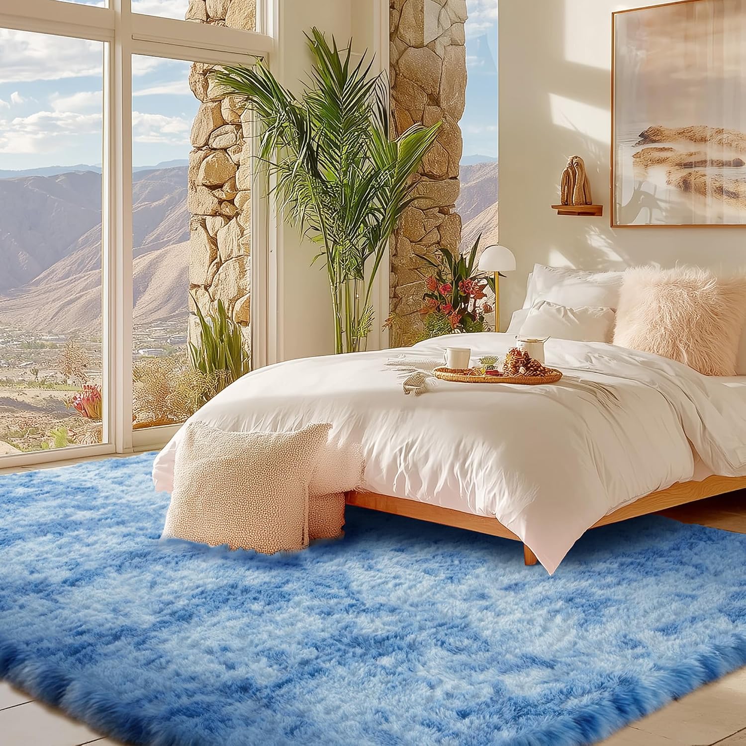 AUCT 20427 - $68 Andency 9x12 Area Rugs, Tie-Dyed Blue Rugs for Living Room Bedroom - Image 3