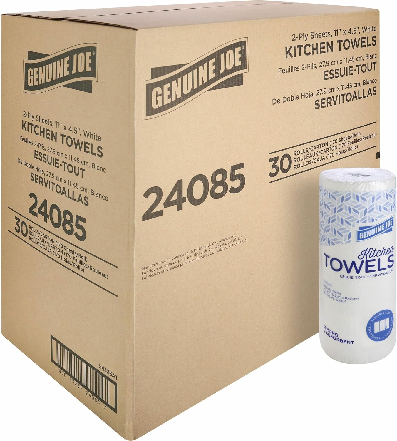 AUCT 22554 - Genuine Joe Kitchen Paper Towels,11" x 4.5", 2-Ply, 170 Sheets/Roll, 30 Count