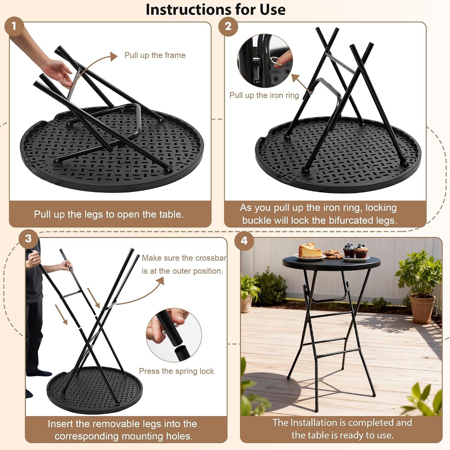 AUCT 21583 - $63 Cocktail Table, D32in x H43.3in Folding Round Cocktail Table High Top - Image 4