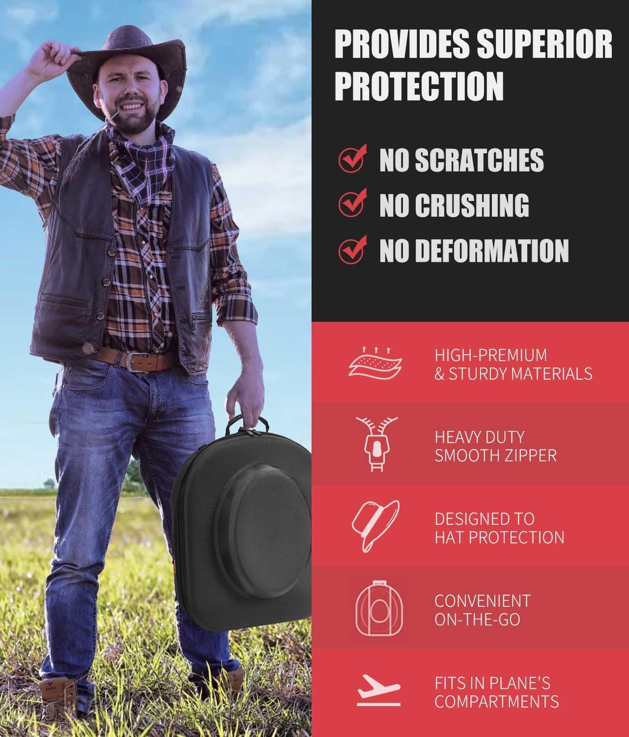 AUCT 20446 - $70 Livelab Hat Box for Travel - Crush Proof Cowboy Hat Holder Storage, Hard Travel Hat Ca - Image 4
