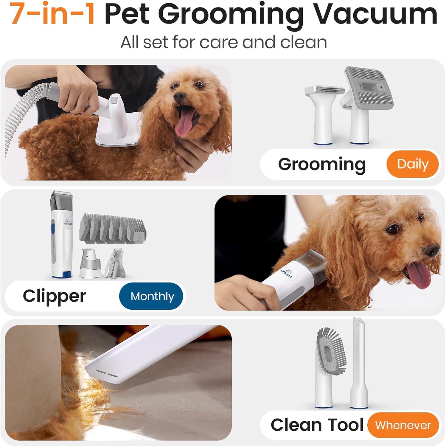 AUCT 20561 - $100 oneisall Dog Grooming Vacuum,7 in 1 Grooming kit Tools with Low Noise - Image 2