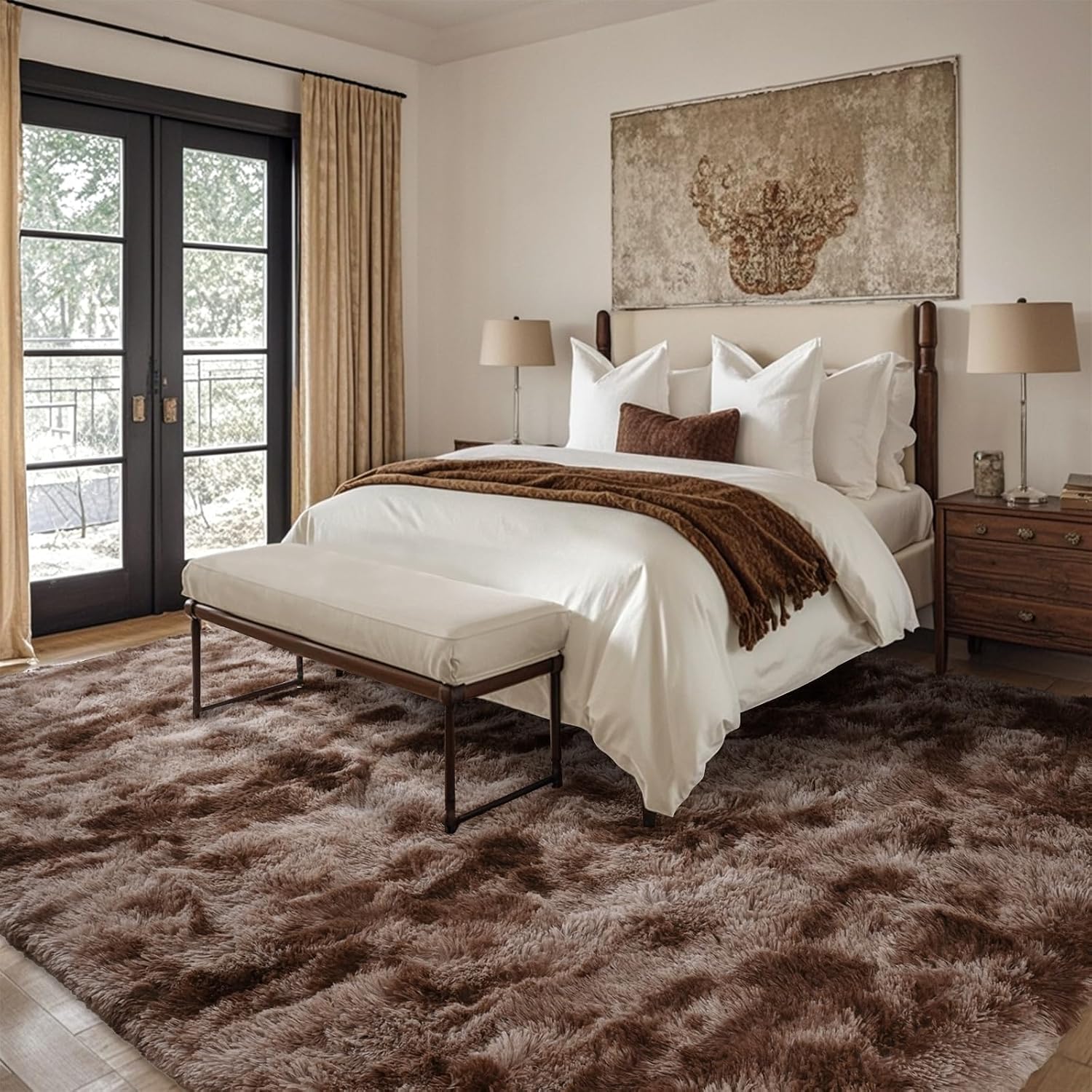 AUCT 20326 - $137 9x12 Ft Extra Large Shag Brown Area Rug for Living Room, Tie-Dyed Ultra Soft Fluffy F - Image 3