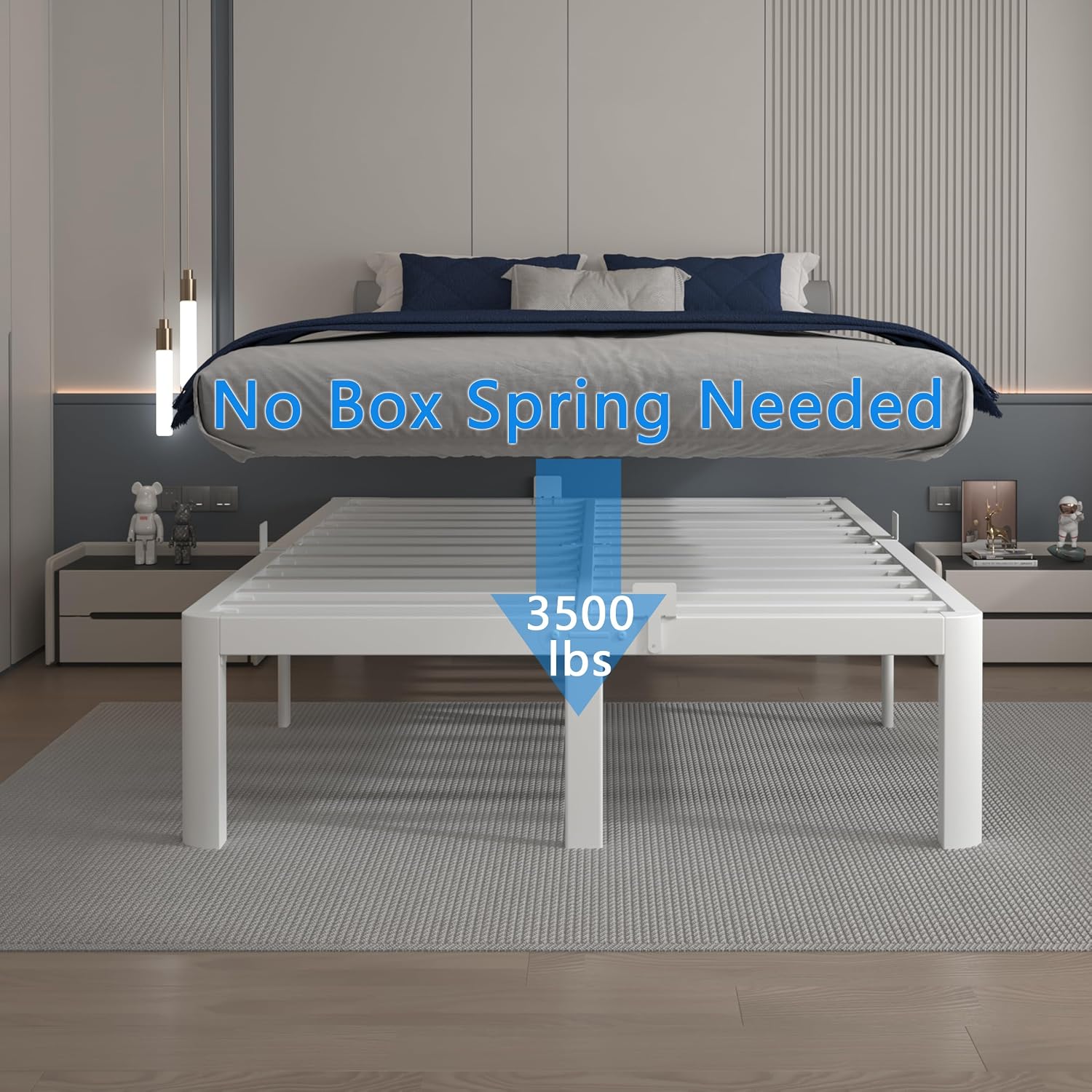 AUCT 22560 - $113 14 Inch Full Bed Frame with Metal Gasket, White Double Bed Base - Image 4