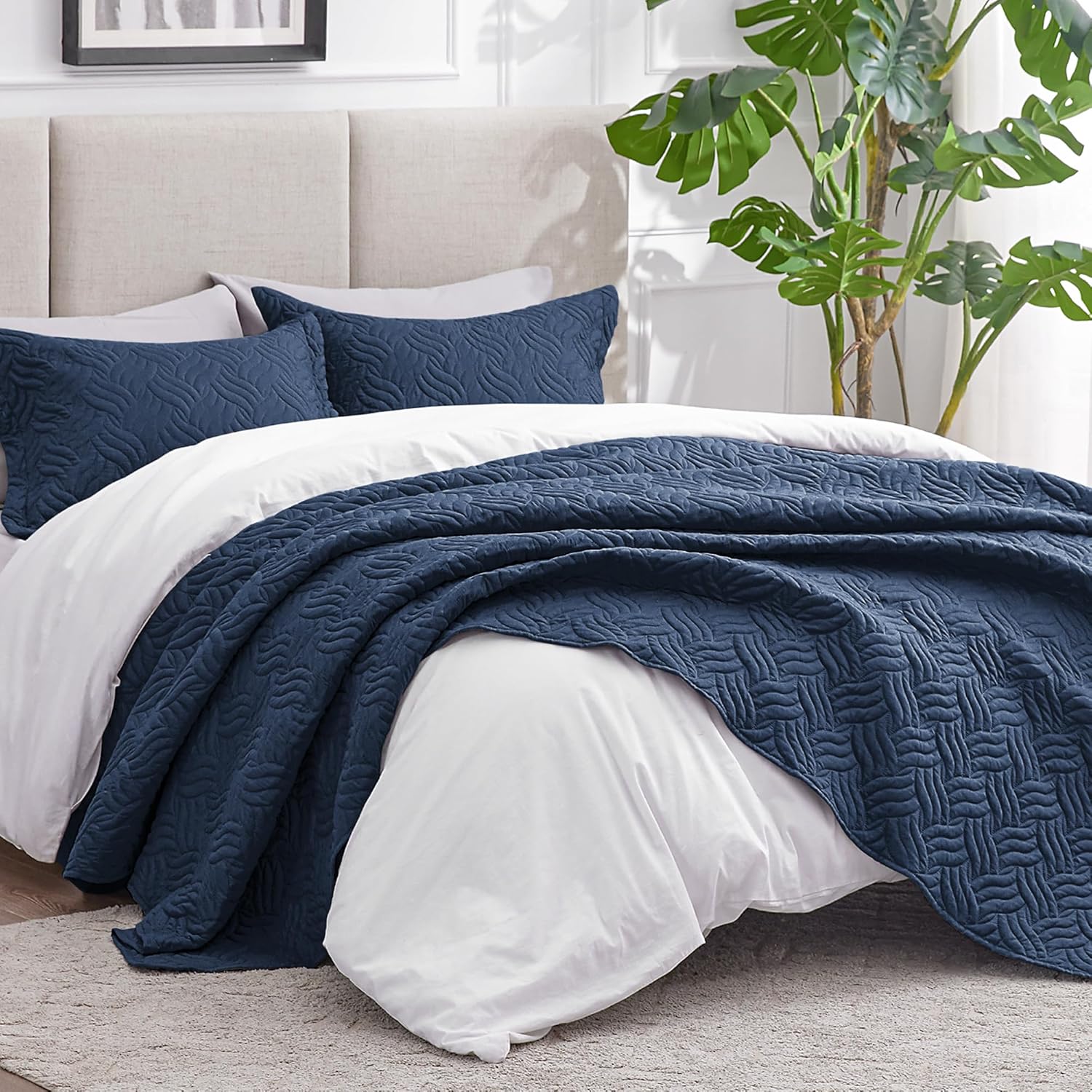AUCT 20536 - Love's cabin King Size Quilt Set Navy Blue Bedspreads - Soft Bed Summer Lightweight Bedspr - Image 2