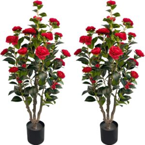 AUCT 22542 - $110 3.4FT Artificial Camellia Tree, 2 Pack Faux Plant Indoor Outdoor Decor