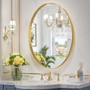 AUCT 22578m - Brightify Gold Oval Mirror for Bathroom 24x36 Inch, Oval Vanity Mirror Gold Metal Frame, M
