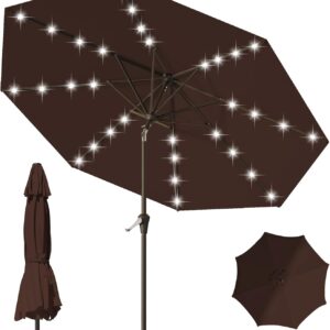 AUCT 22521 - $80 9FT Patio Umbrella with Solar Lights,Outdoor Market Umbrella with Tilt and Crank, LED