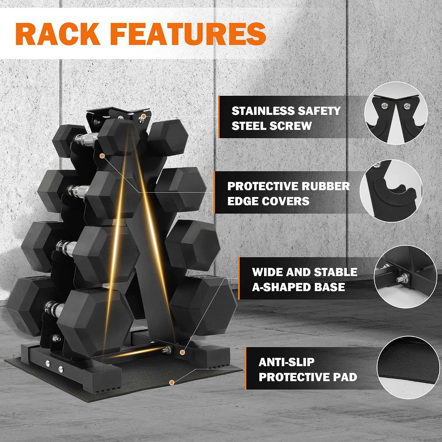 AUCT 21788 - $144 Fitvids Rubber Coated Hex Dumbbell Set with Storage Rack, 100/150/200/550 LB Hand Wei - Image 4