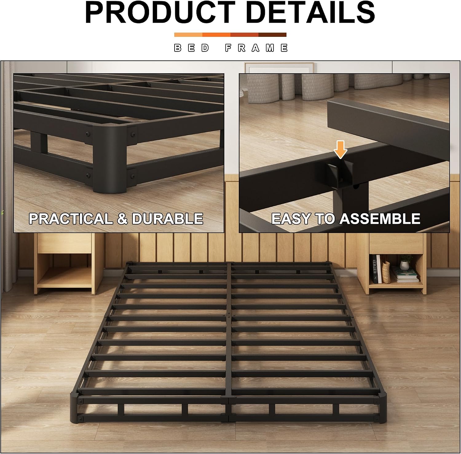 AUCT 20982 - $70 EMODA 5 Inch Box Spring Full Size Metal Bed Base with Fabric Cover - Image 4