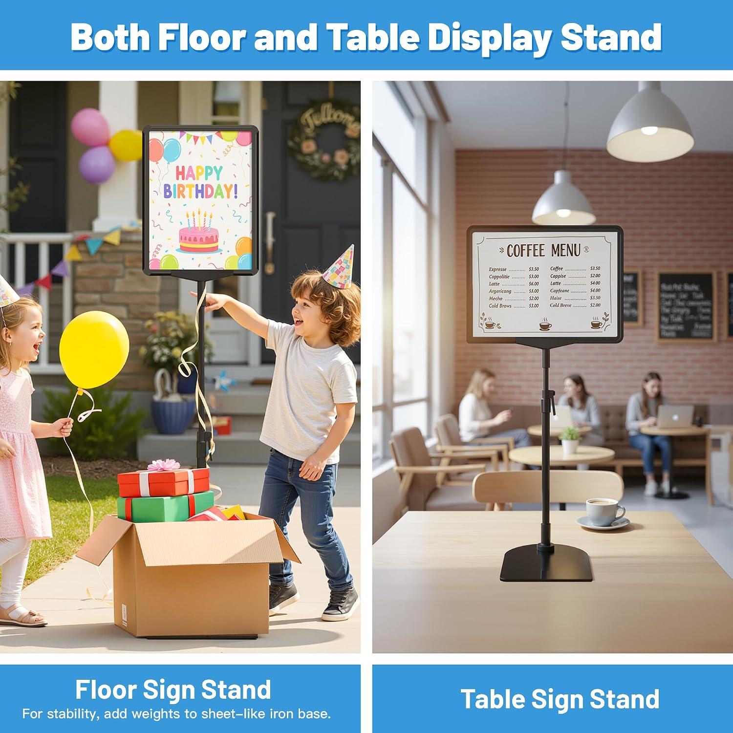 AUCT 22309 - Sign Holder Stand 8.5 x 11, Adjustable Poster Stand for Table Top & Floor, Signage Display - Image 2