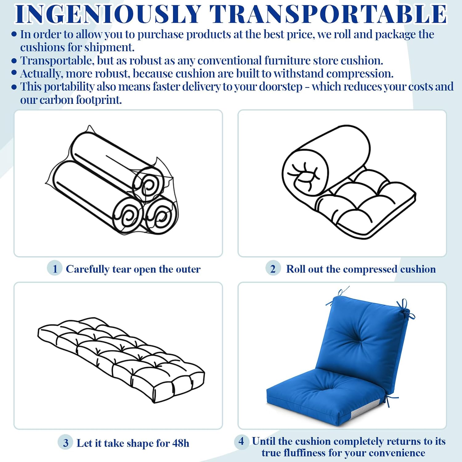 AUCT 21016 - $103 Marsui 4 Pack High Back Outdoor Chair Cushions Patio Furniture Tufted Pillow with Tie - Image 3