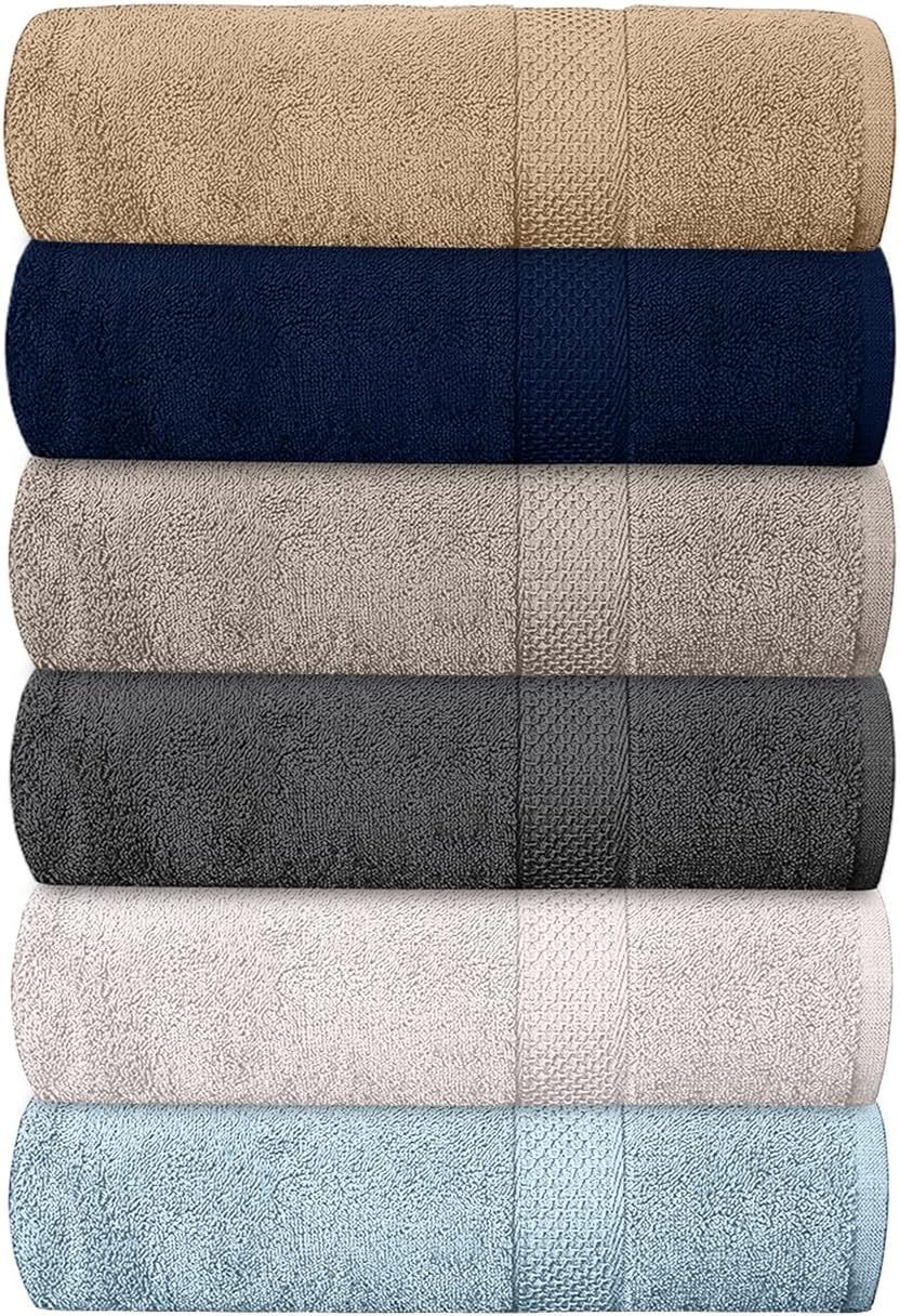 AUCT 20695 - QUBA LINEN Hotel & Spa 100% Cotton Bath Towels Pack of 6, Ultra Soft, Quick Dry, Lightweig