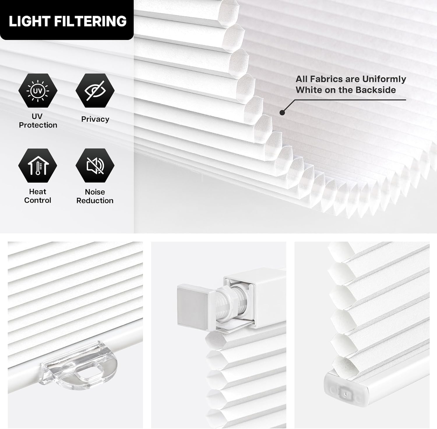 AUCT 22487 - $68 LazBlinds No Drill Cordless Cellular Shades, 33" W 64" H, White - Image 3
