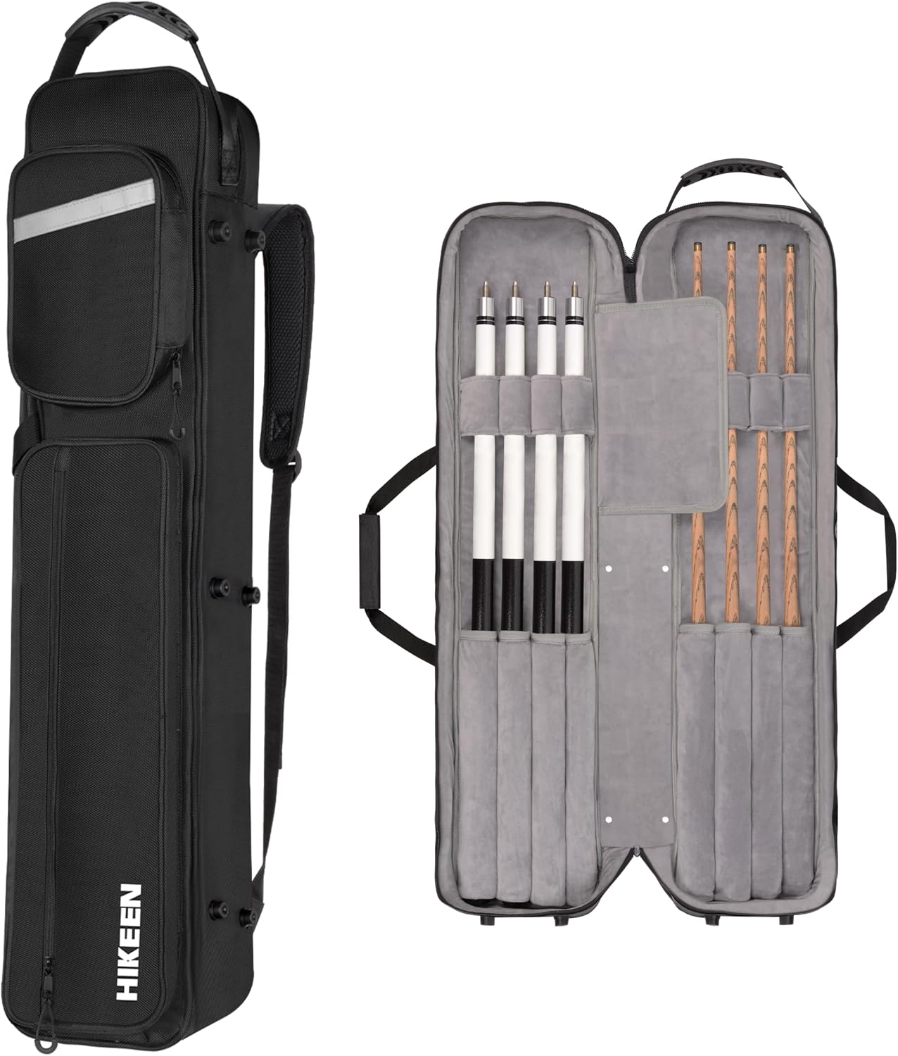 AUCT 22181 - $66 Hikeen Premium Pool Cue Case,4 X 4 Pool Stick Case with Soft Velvet Lining Holds 4 But