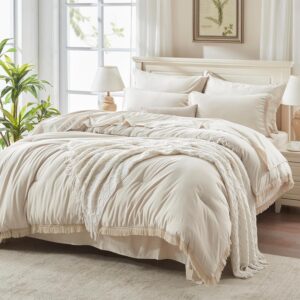 AUCT 20918 - $61 Andency Oversized King Comforter Set, 7 Pieces Beige Bedding